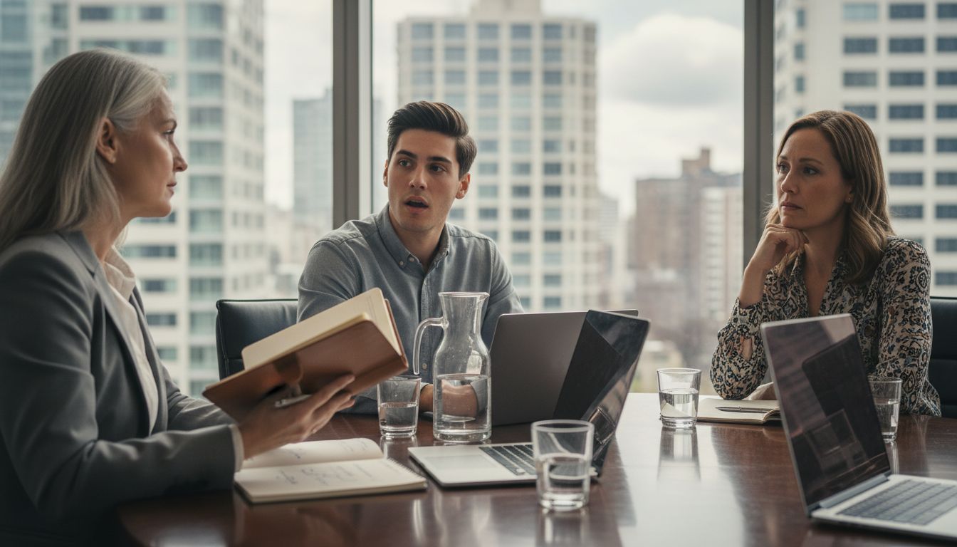 Team pausing for mindful discussion at table