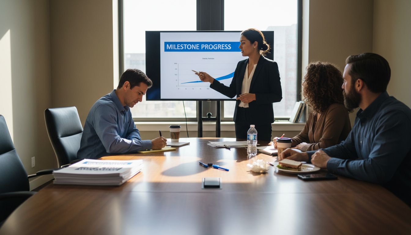 Team collaborating on workplace presentation