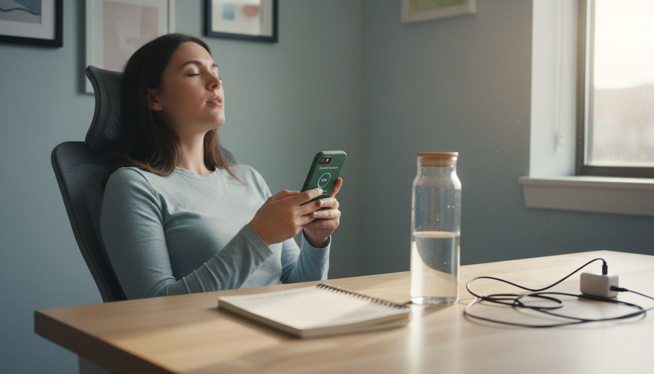 Employee relaxing after mindfulness app session