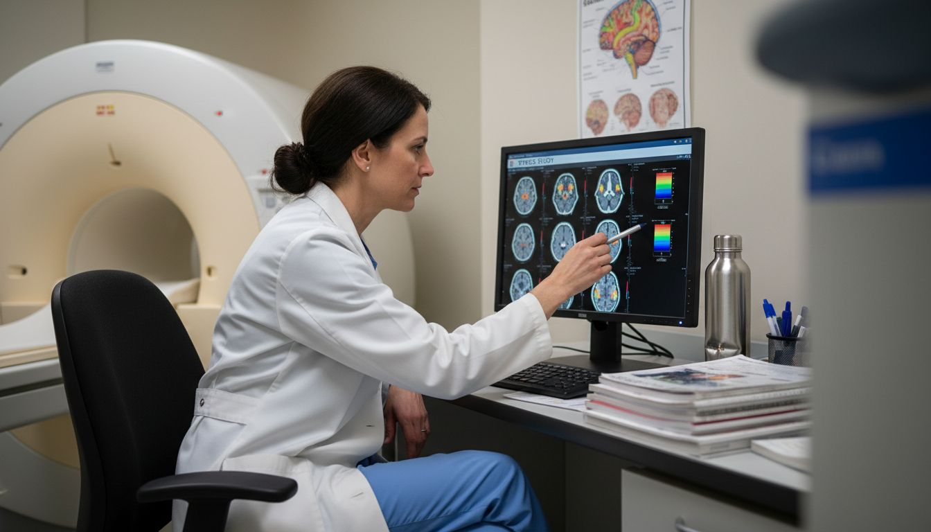 Neurologist showing meditation brain scan results
