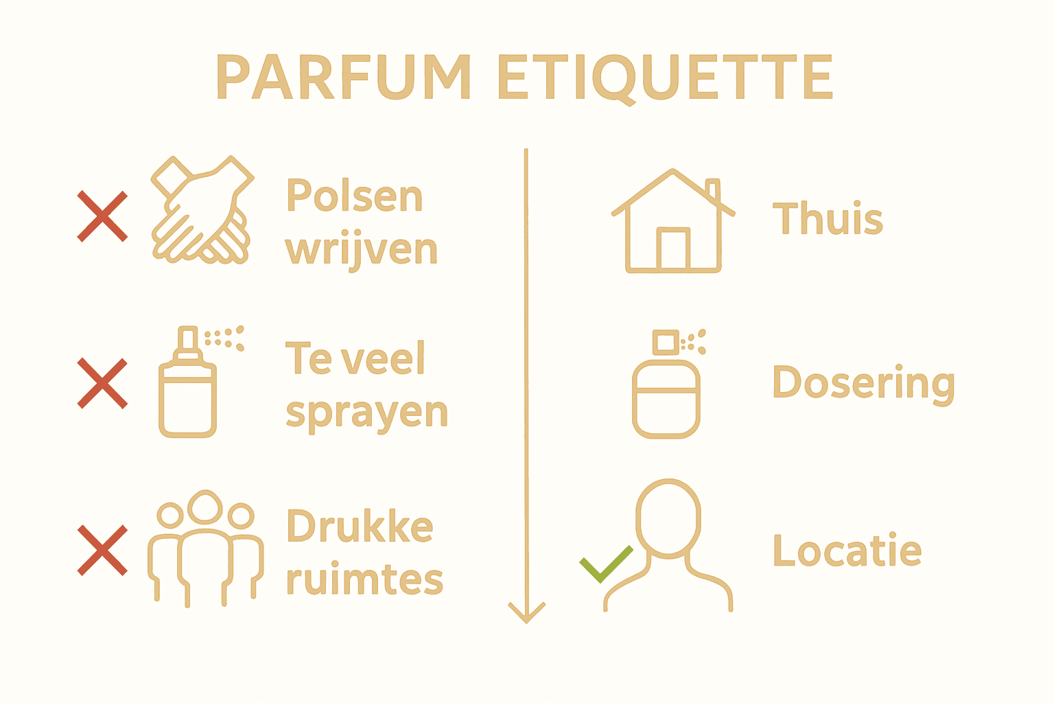 Infographic met fouten en juiste keuzes bij parfum etiquette