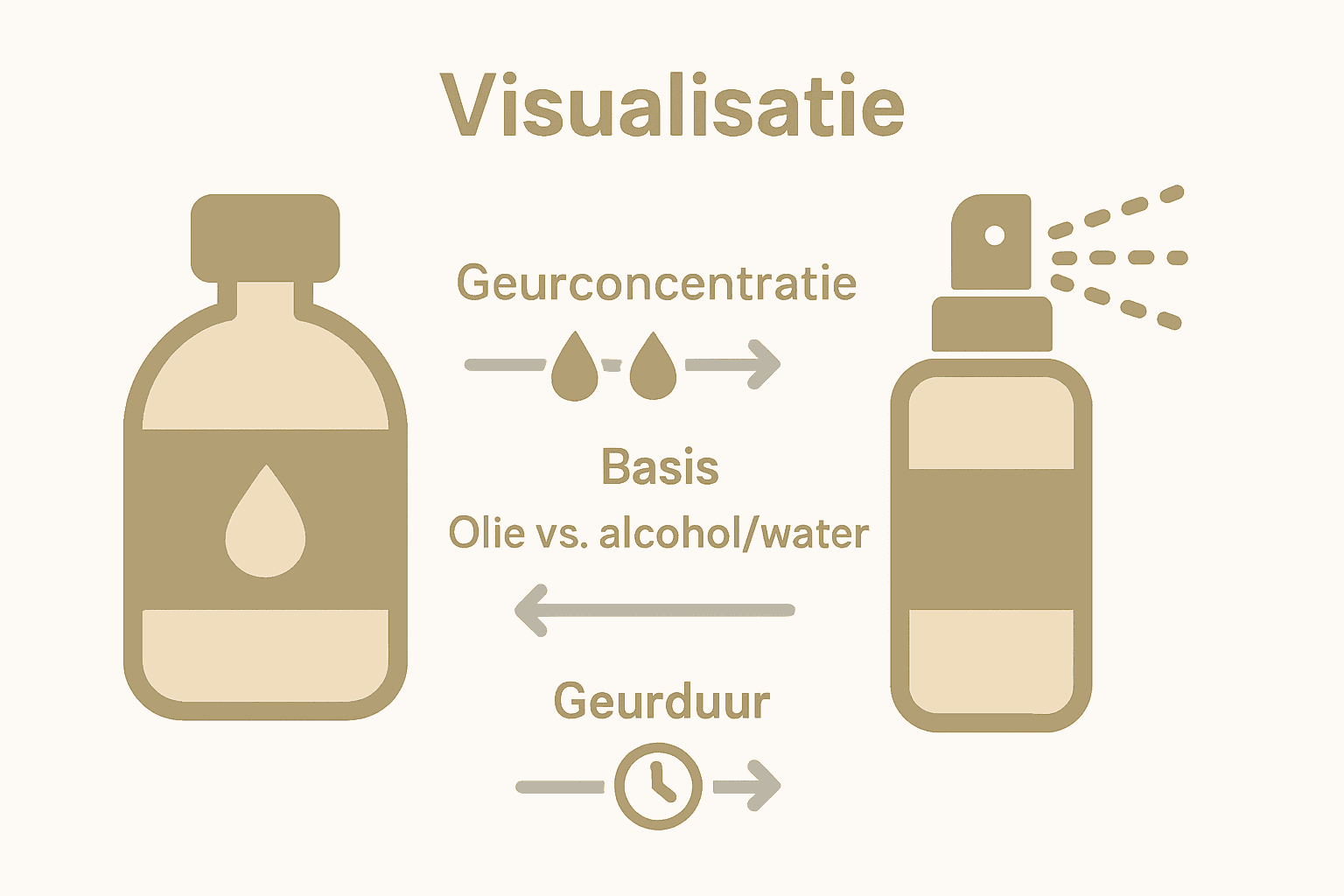 Vergelijkende infographic olieparfum en spray parfum kernverschillen