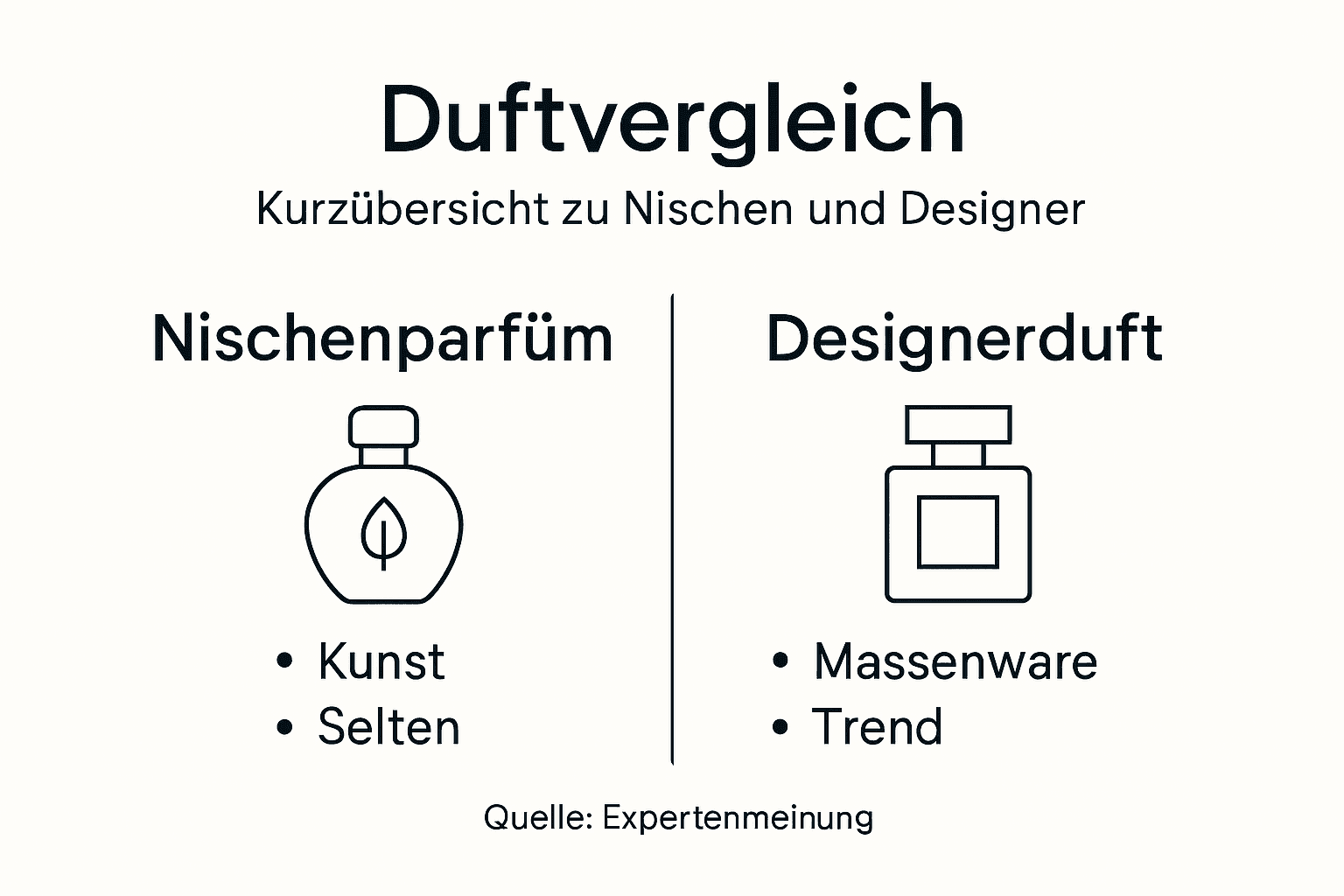 In dieser Grafik werden exklusive Nischenparfüms und bekannte Designer-Düfte gegenübergestellt.