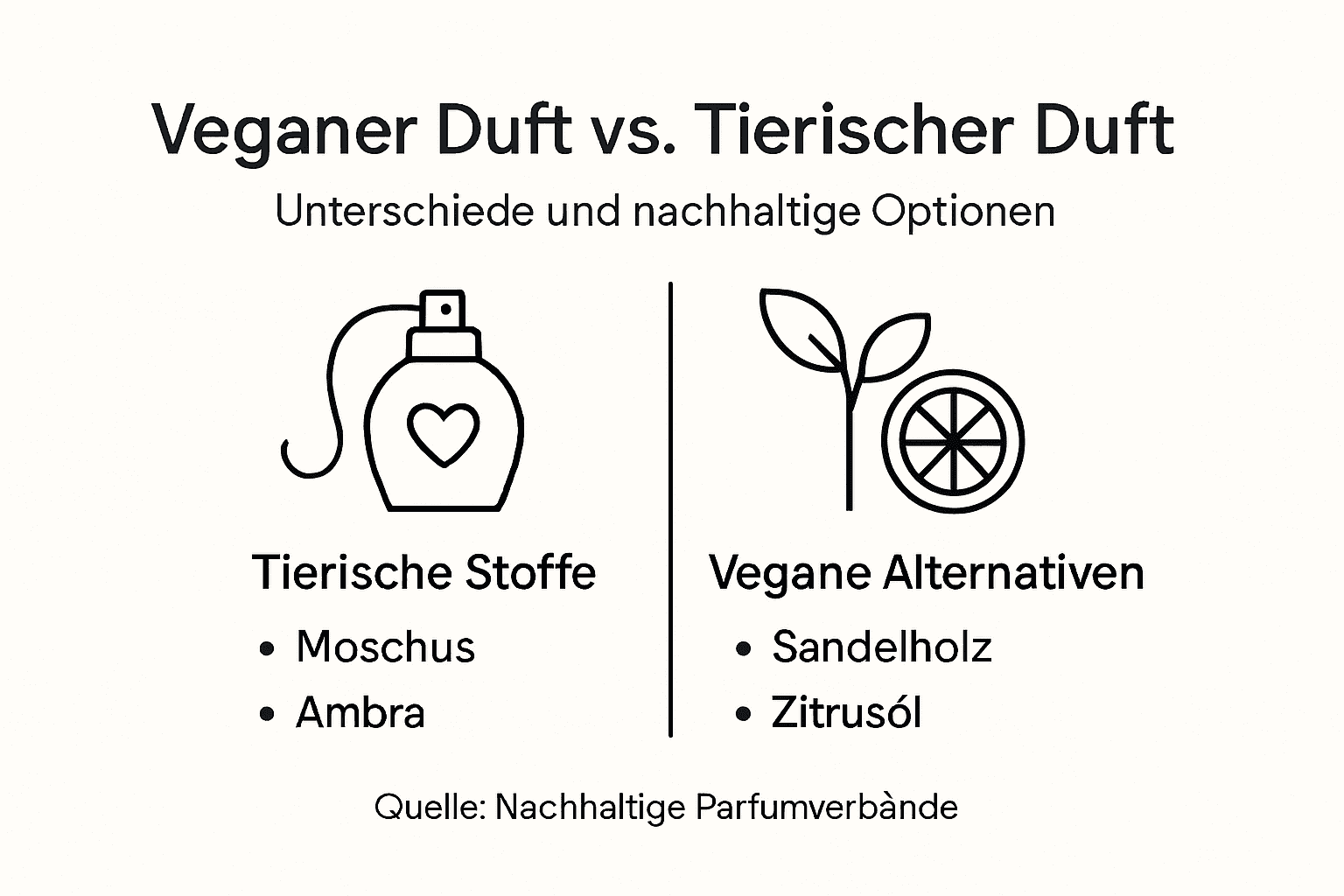Grafik zeigt Unterschiede zwischen veganen und tierischen Duftstoffen auf