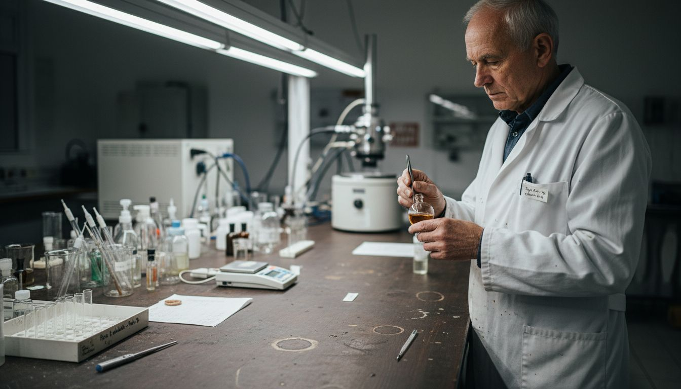 Ein Mitarbeiter im Labor untersucht eine Duftprobe.
