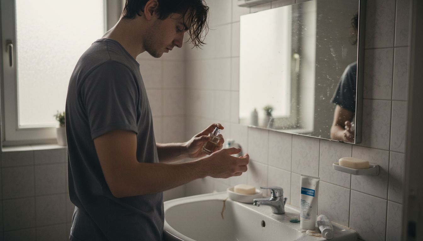 Ein Mann trägt Parfüm auf sein Handgelenk auf.