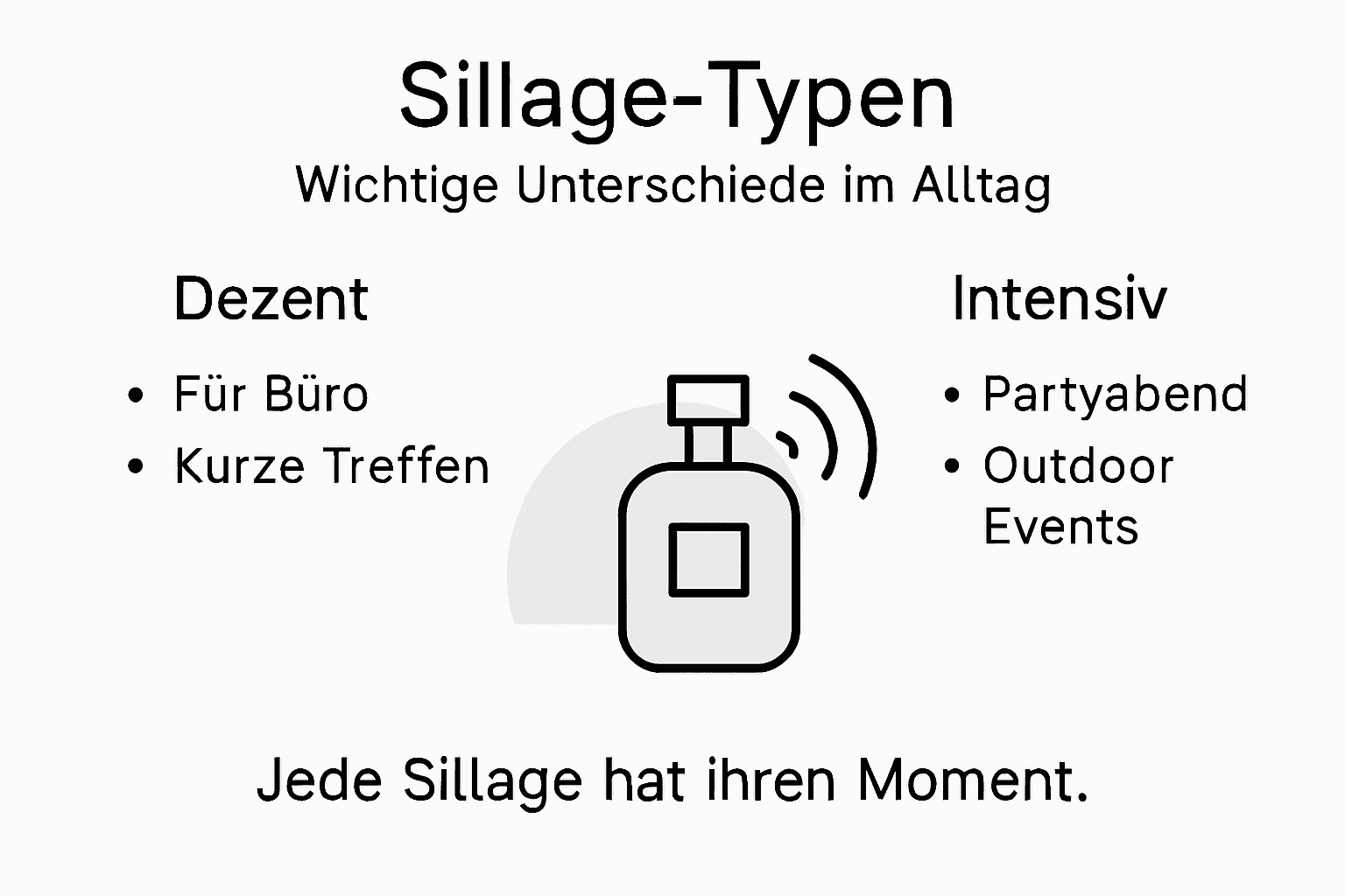 Übersicht der verschiedenen Sillage-Intensitäten – von dezent bis markant