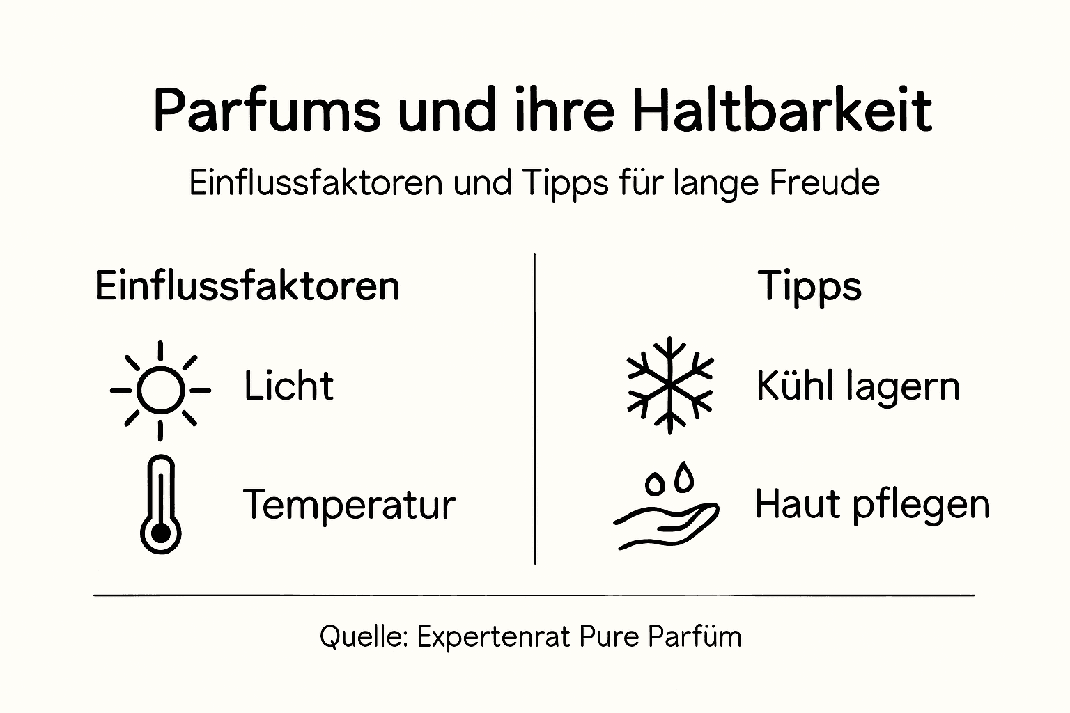 Unsere Infografik bietet einen übersichtlichen Leitfaden zur Haltbarkeit von Parfums – so wissen Sie genau, wie lange Ihr Lieblingsduft frisch bleibt.
