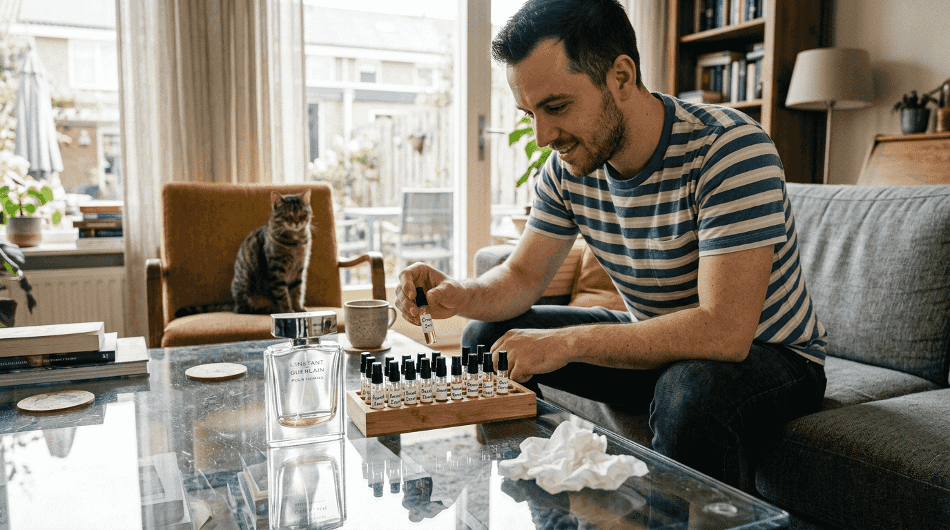 Man bekijkt het verschil tussen een grote fles en kleine proefmonsters.