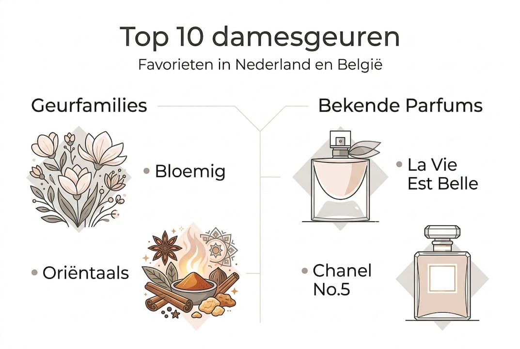 Overzicht van de populairste damesparfums en hun geurfamilies in één handige infographic