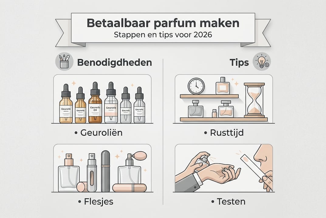 Overzichtelijke infographic met de verschillende stappen om zelf parfum te maken