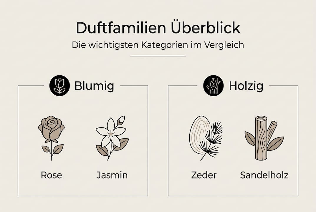 Übersicht der Duftfamilien mit typischen Duftnoten auf einen Blick