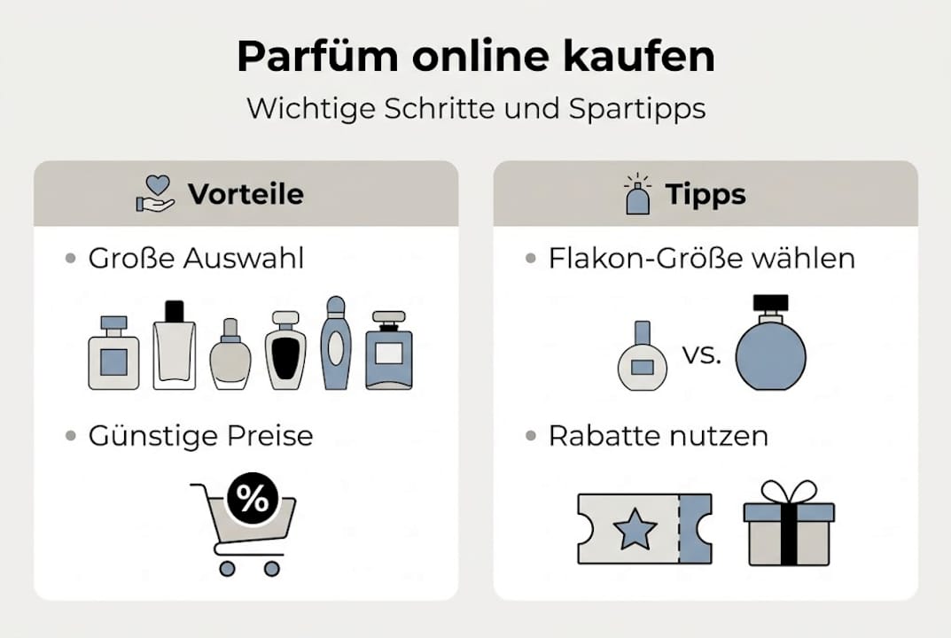 Infografik: Alles Wichtige zum Online-Kauf von Parfüm – Vorteile und praktische Tipps auf einen Blick