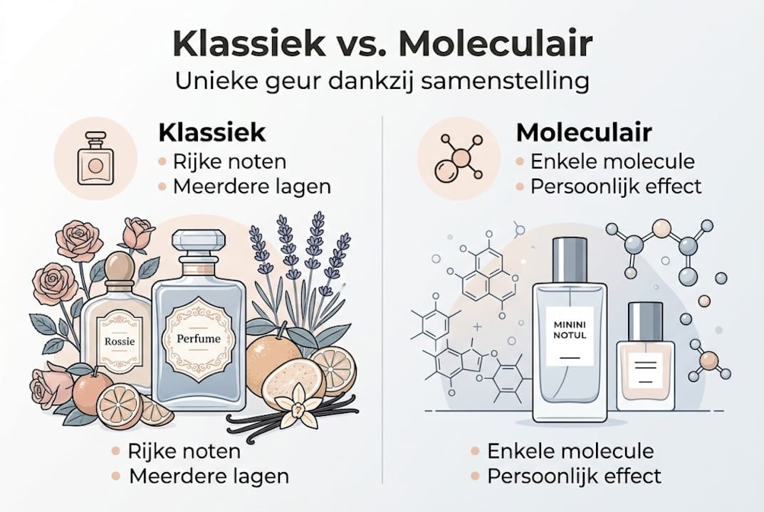 Infographic: Wat is het verschil tussen klassieke parfums en moderne moleculaire geuren?