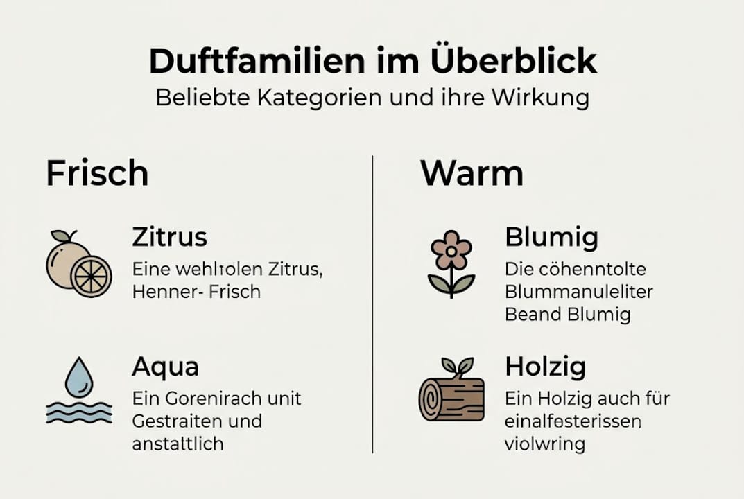 Übersichtsgrafik: Die verschiedenen Duftfamilien von Parfums auf einen Blick