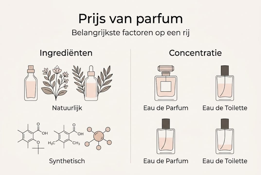 Infographic: Wat bepaalt de prijs van parfum? Kijk mee naar de rol van ingrediënten en de sterkte van het parfum.