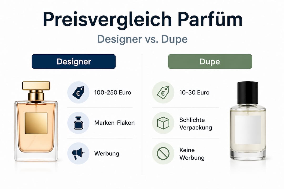 Preisvergleich: Designer-Original vs. günstige Alternative – übersichtlich in einer Infografik dargestellt