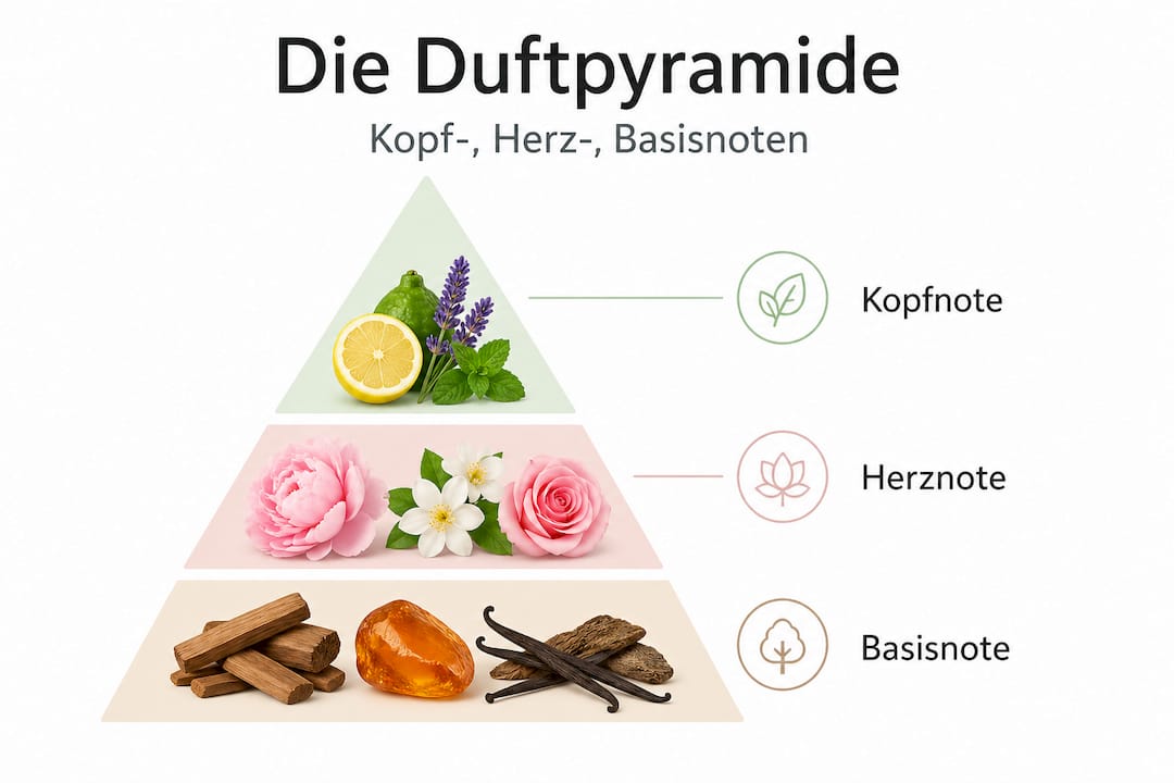 Die Infografik veranschaulicht den Aufbau der Duftpyramide.