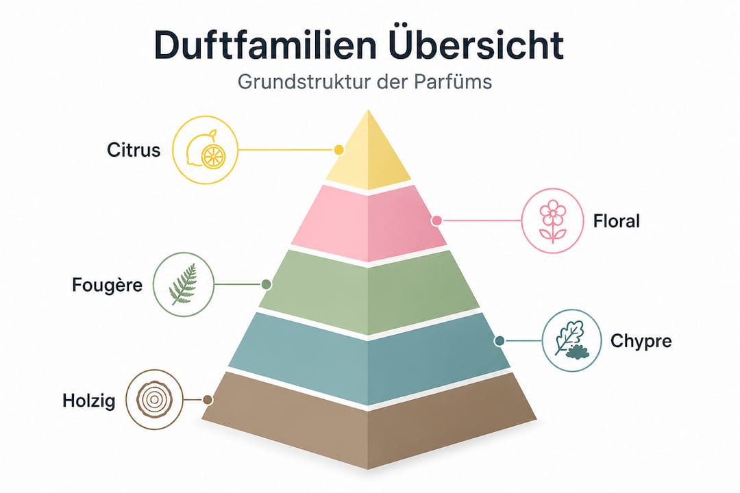 In dieser Infografik erhalten Sie einen Überblick über die wichtigsten Duftfamilien.