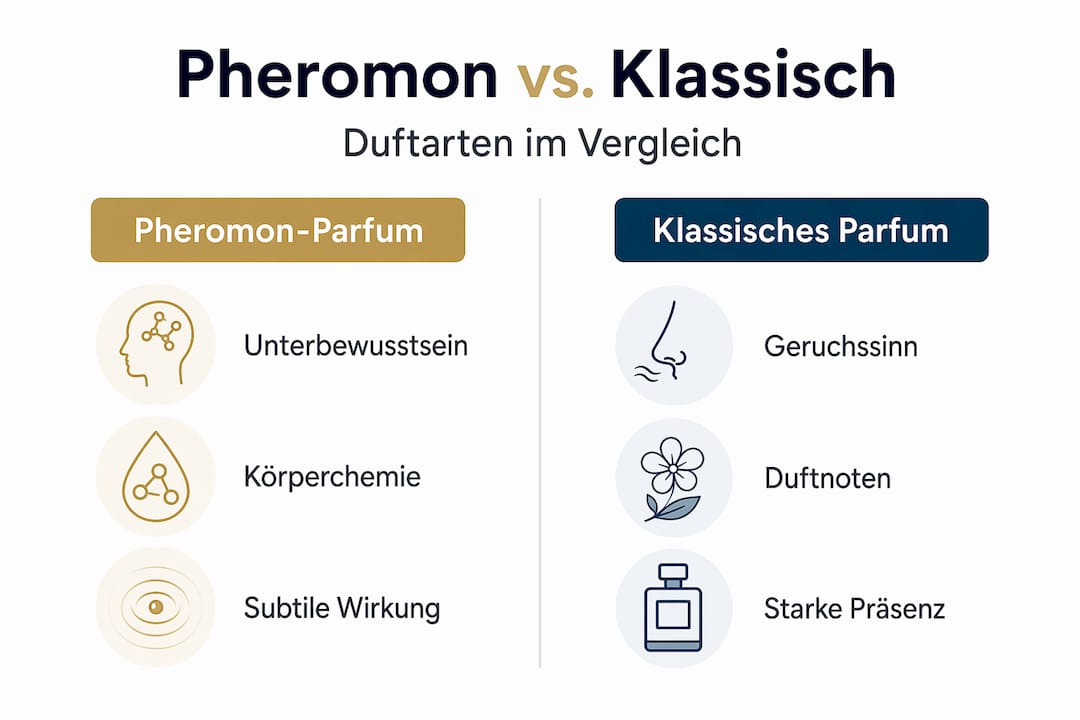 Infografik: Pheromonduft vs. klassisches Parfum im direkten Vergleich