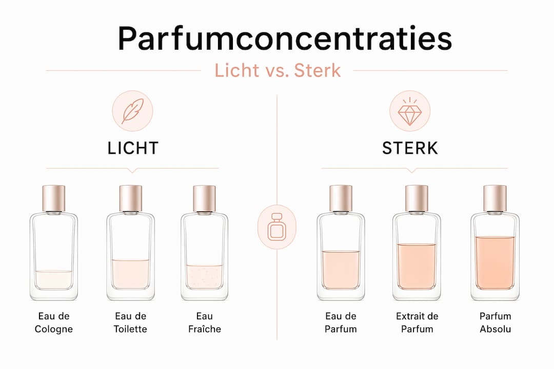Overzicht: de verschillen tussen lichte en krachtige parfumconcentraties op een rij
