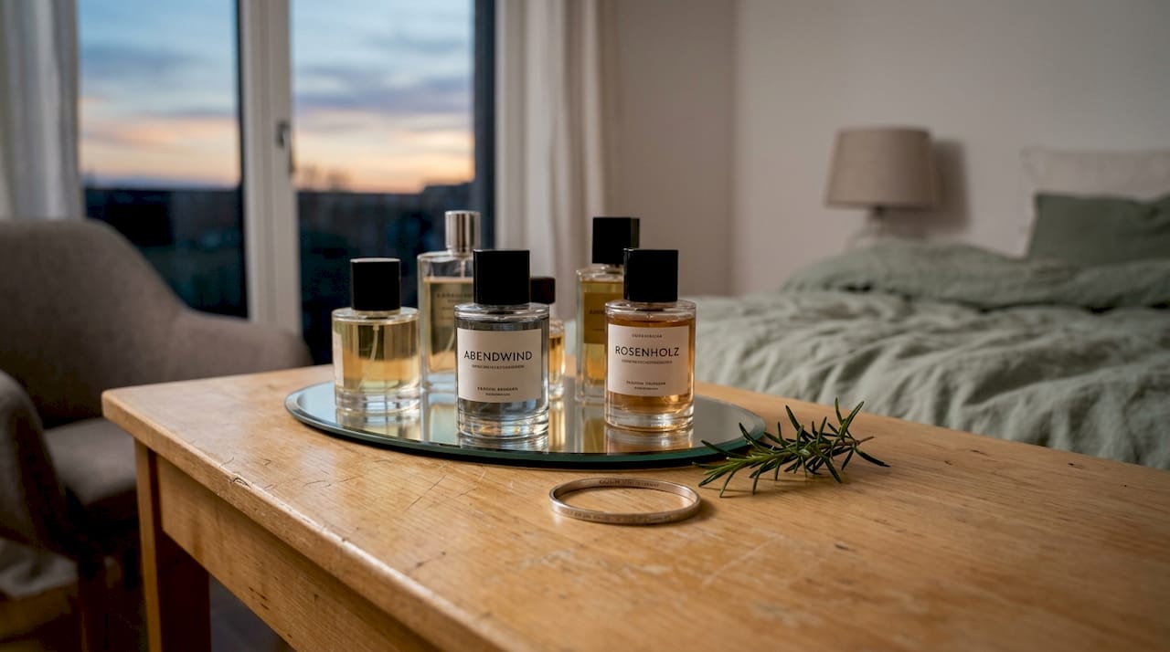 Edle Parfumflakons auf einer stilvollen Holzkommode