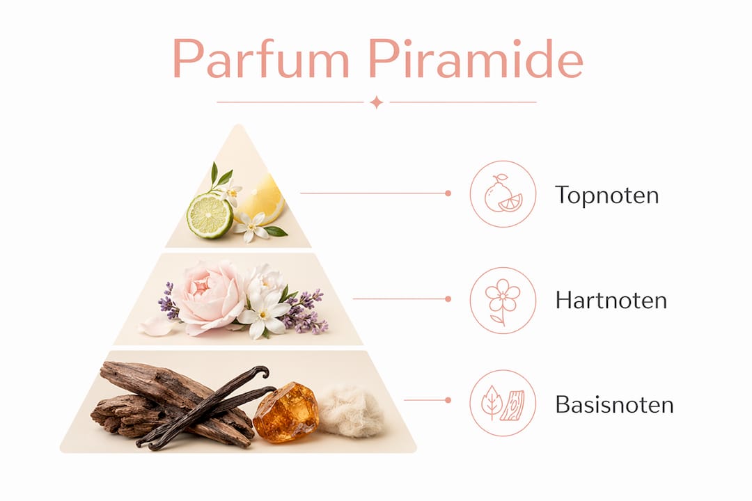 Infographic: de verschillende lagen en geurnoten in de parfum pyramide