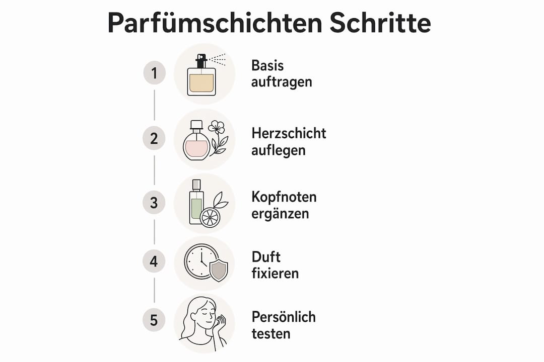 Infografik: So schichtest du Parfüm richtig – eine Anleitung in einfachen Schritten