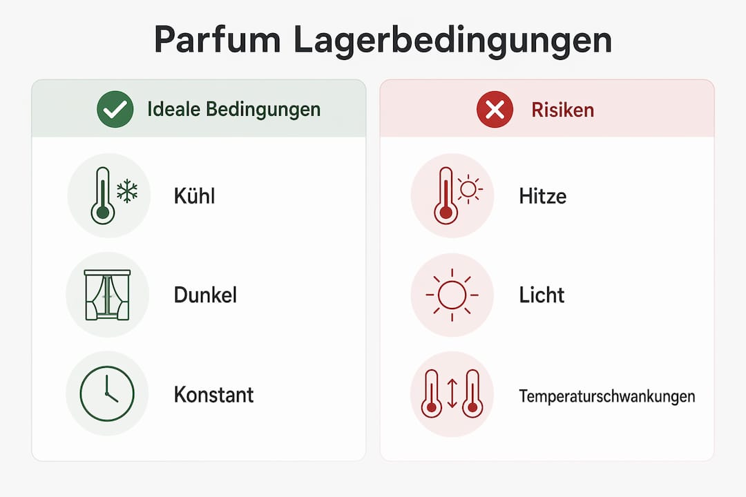 Infografik: So lagern Sie Ihr Parfum richtig – Tipps für ideale Aufbewahrung und häufige Fehlerquellen