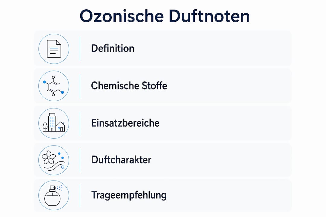 Übersichtsgrafik: Die wichtigsten Merkmale ozonischer Duftnoten auf einen Blick