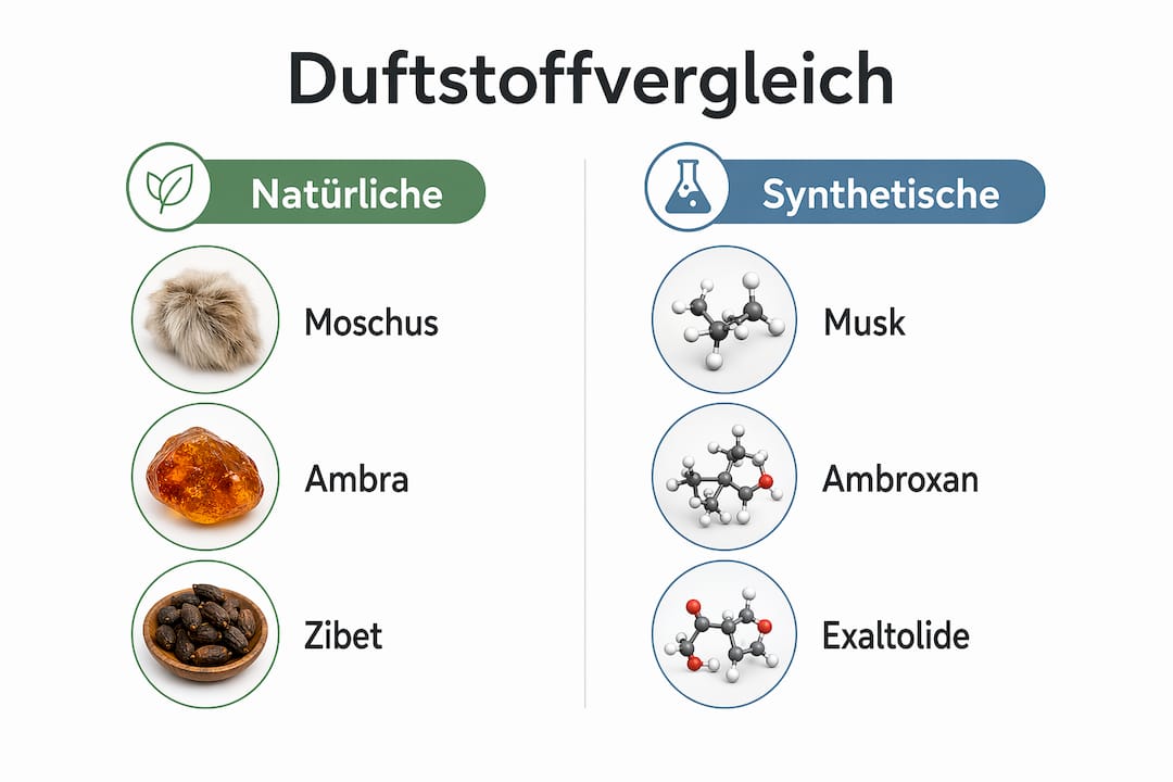 Grafik: Unterschiede zwischen natürlichen und künstlichen Duftstoffen auf einen Blick