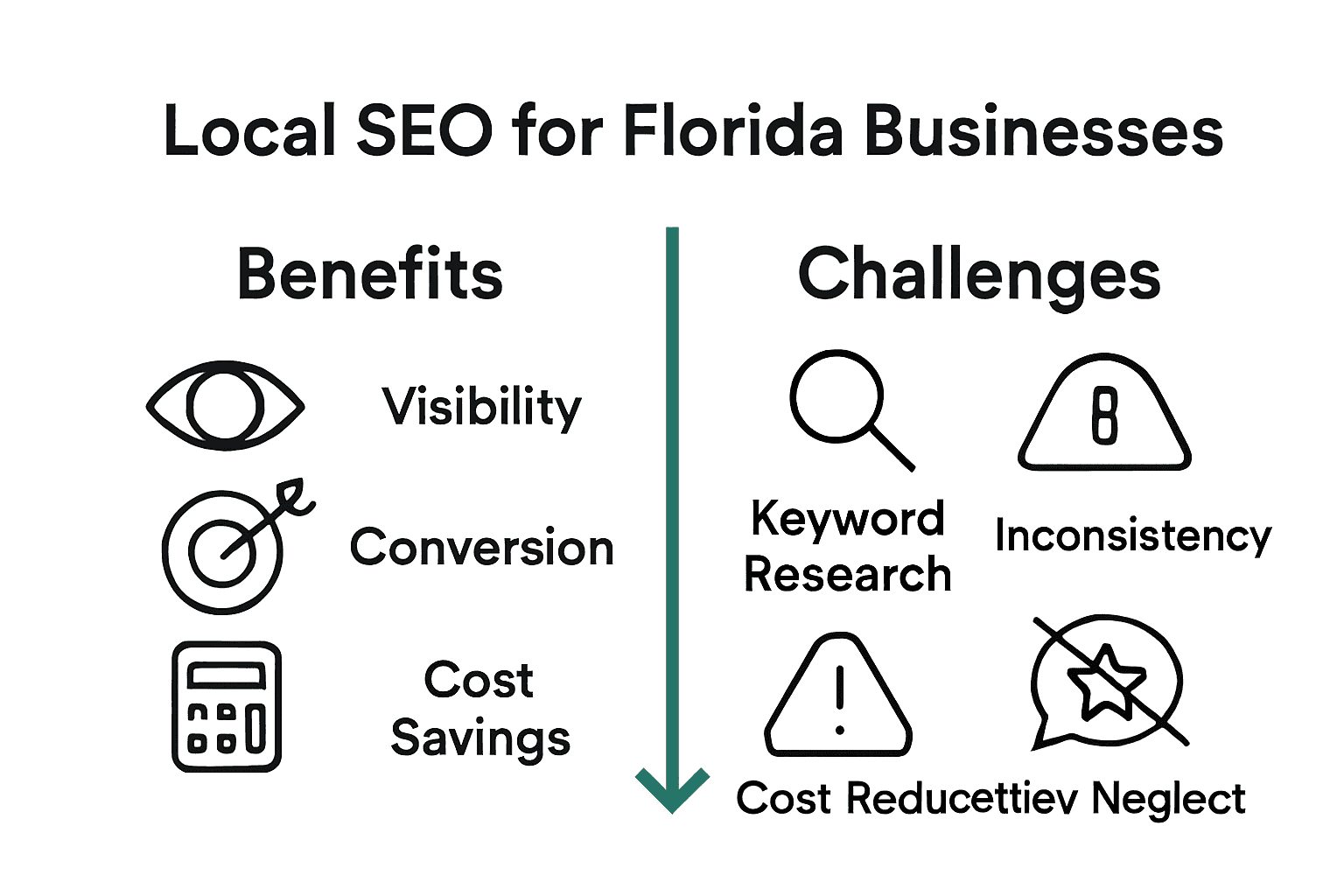 Infographic showing benefits and challenges of local SEO for Florida businesses.