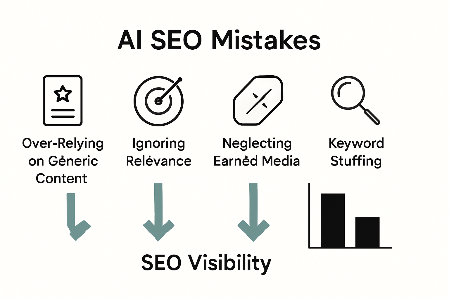 Infographic of four common AI SEO mistakes for Florida SMBs with icons and impact chart