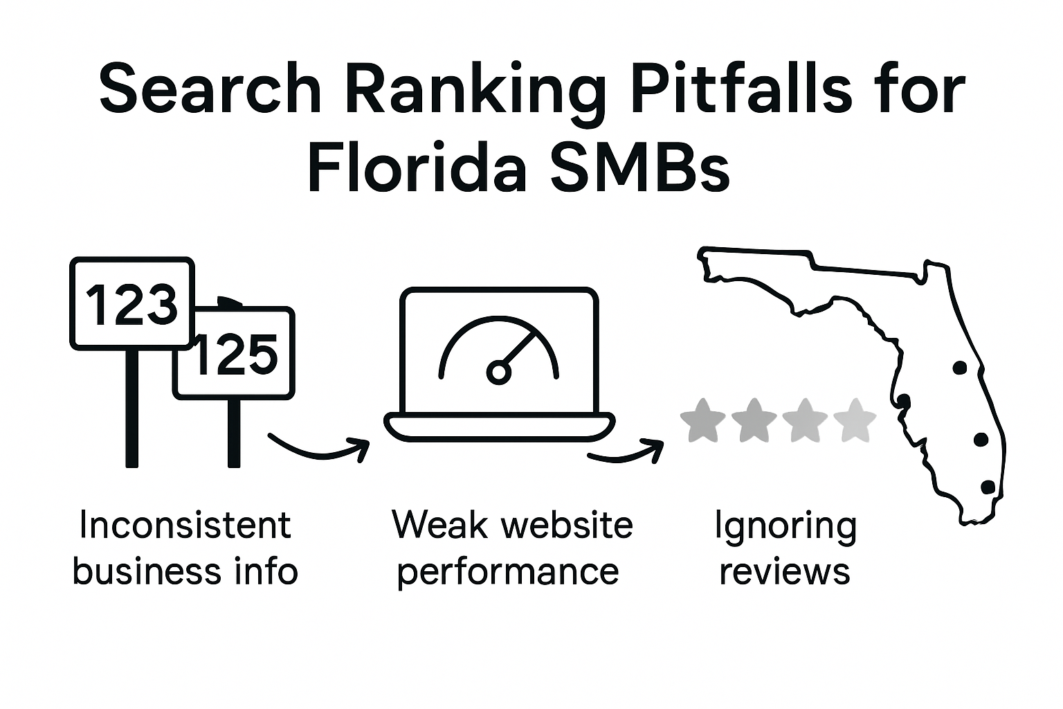 Infographic listing common SEO mistakes for Florida SMBs