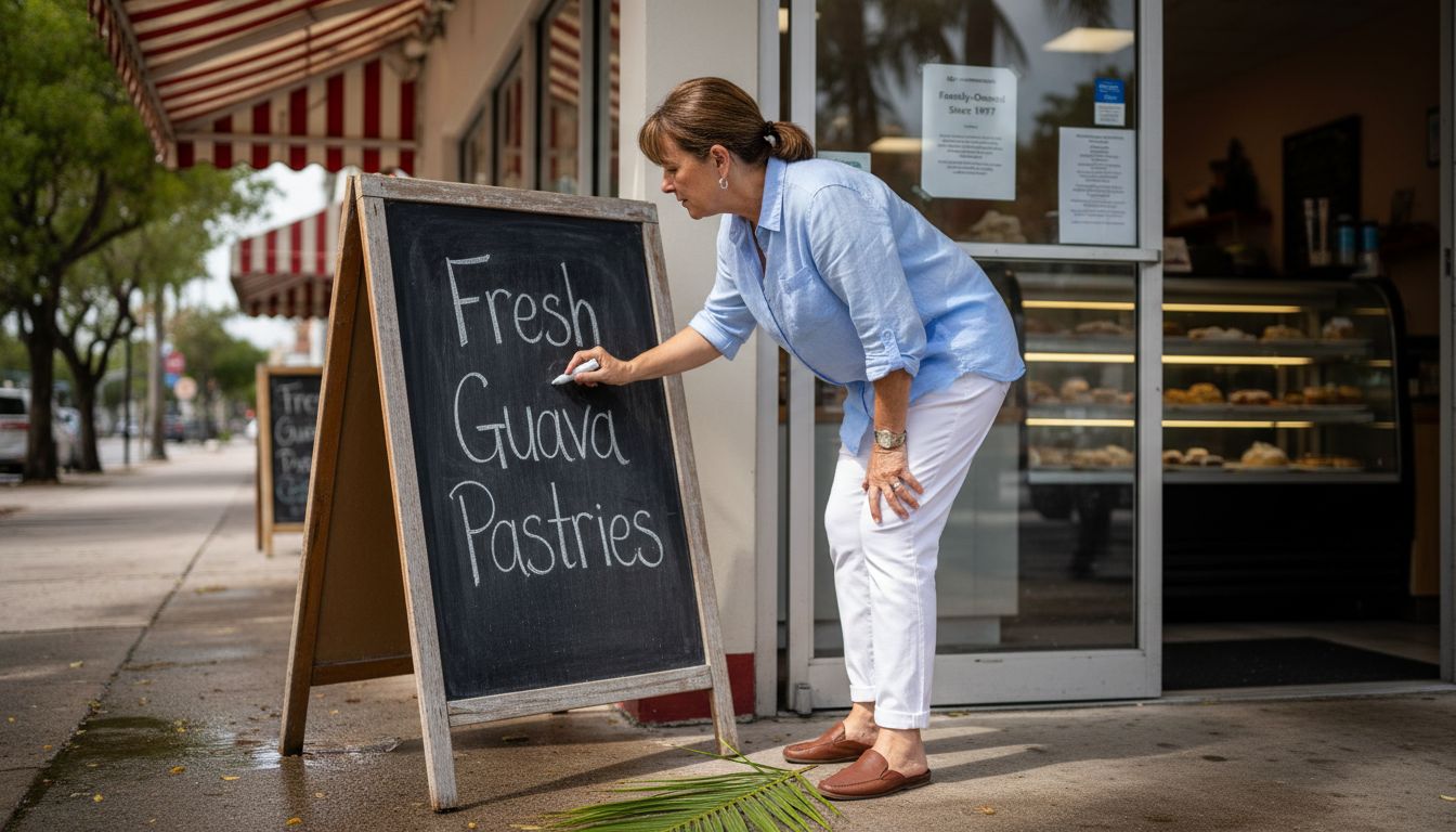 Florida bakery owner updating outdoor sign