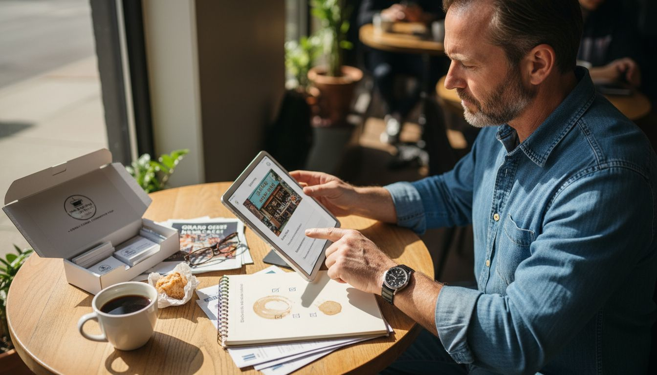 Man adding images and links to post