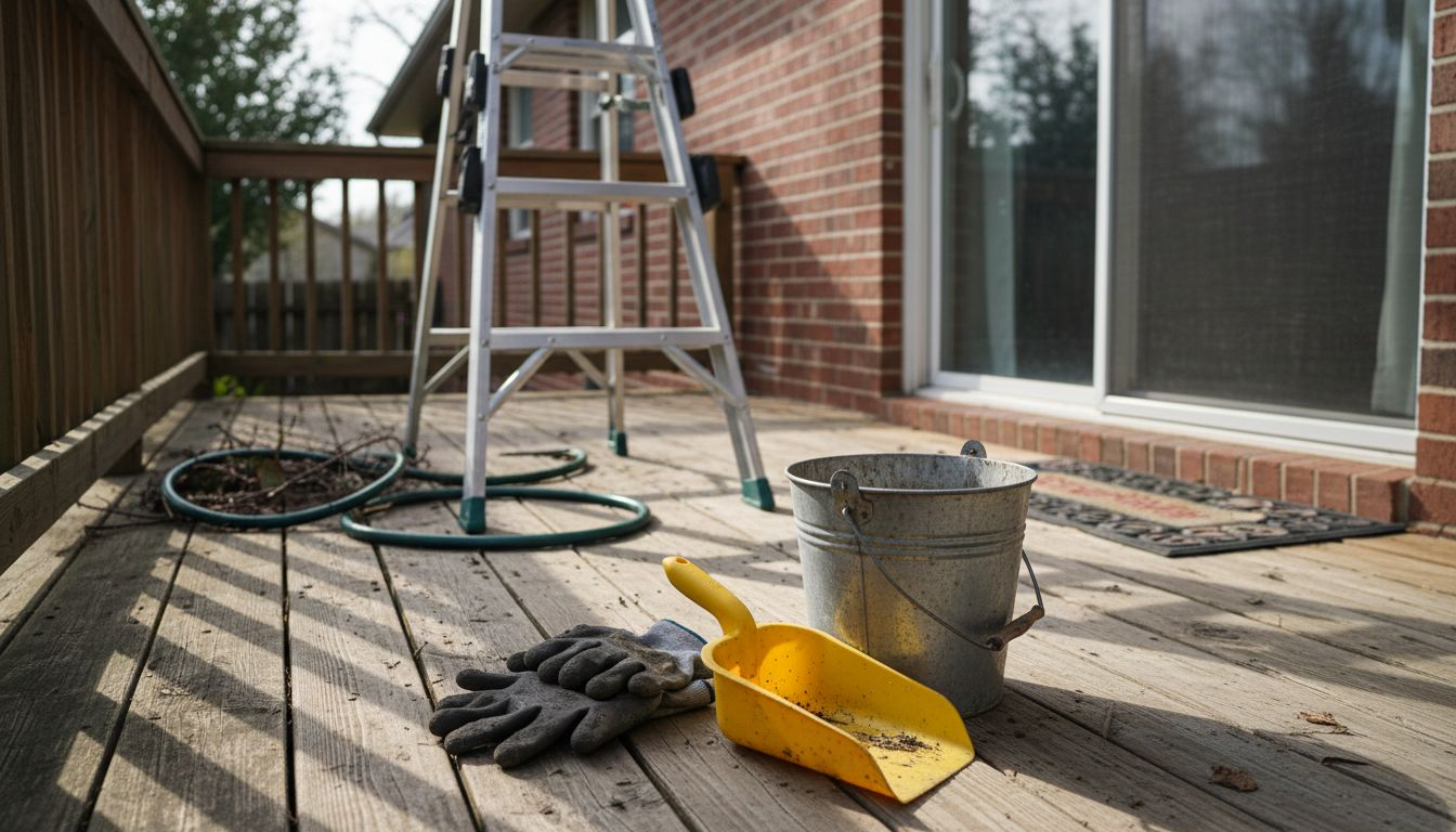 Gutter cleaning tools arranged on deck
