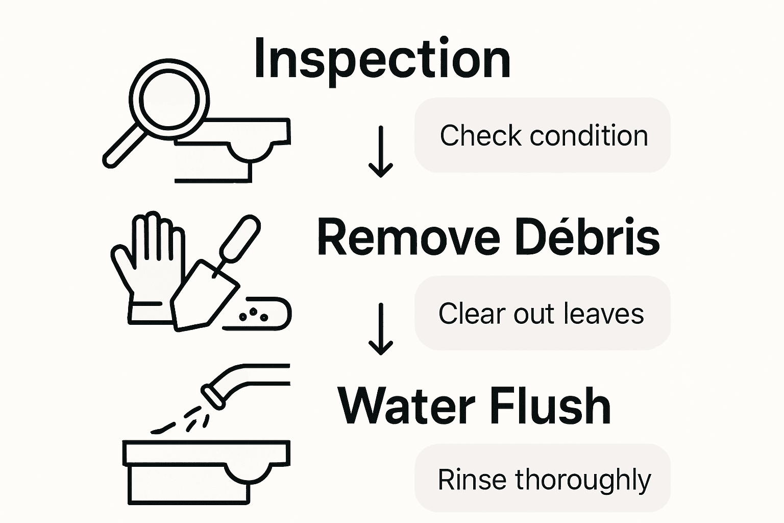 Infographic showing three-step gutter cleaning process