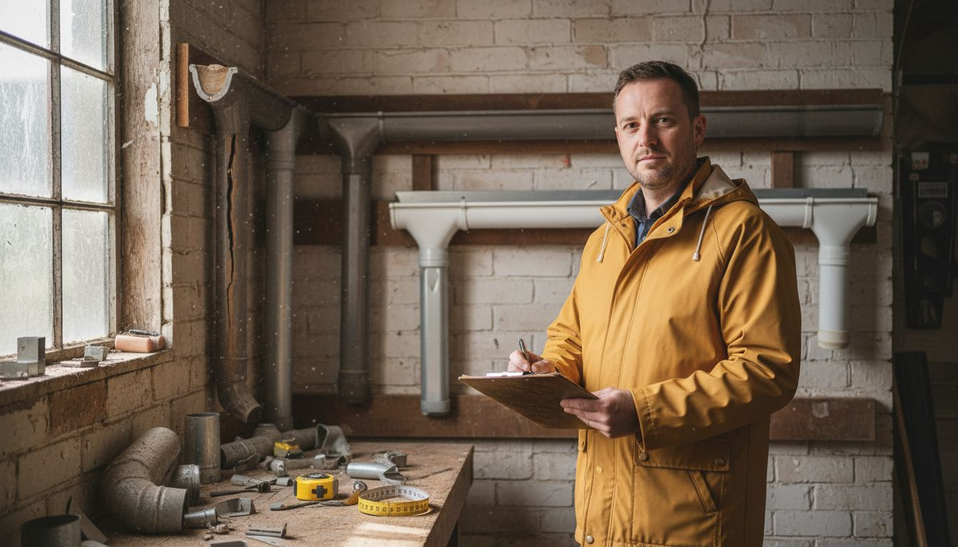 Inspector examining multiple gutter types