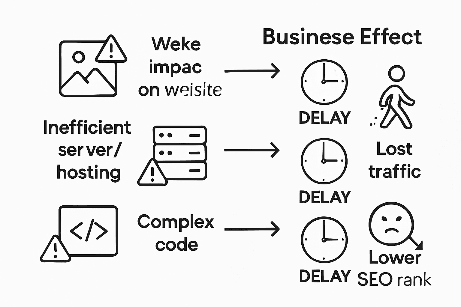 Infographic of slow website causes and business impacts