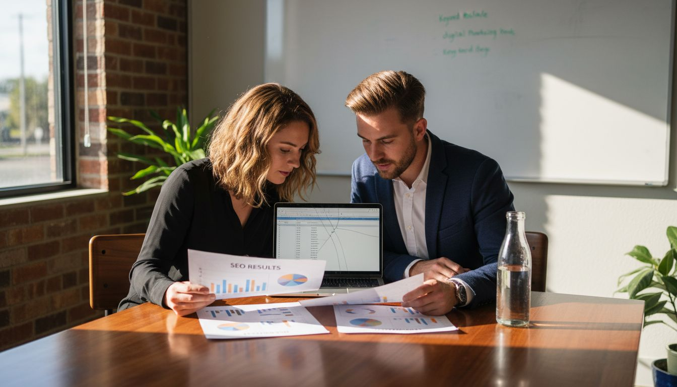 Team discusses SEO vs SEM performance charts