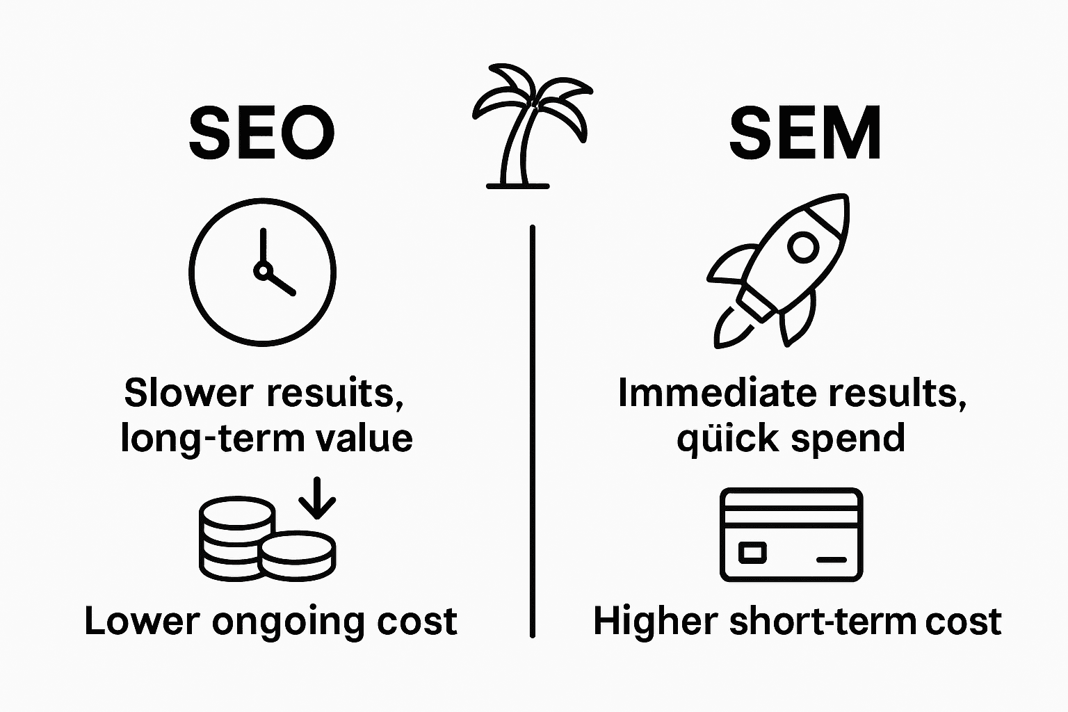 Infographic compares SEO and SEM time and cost