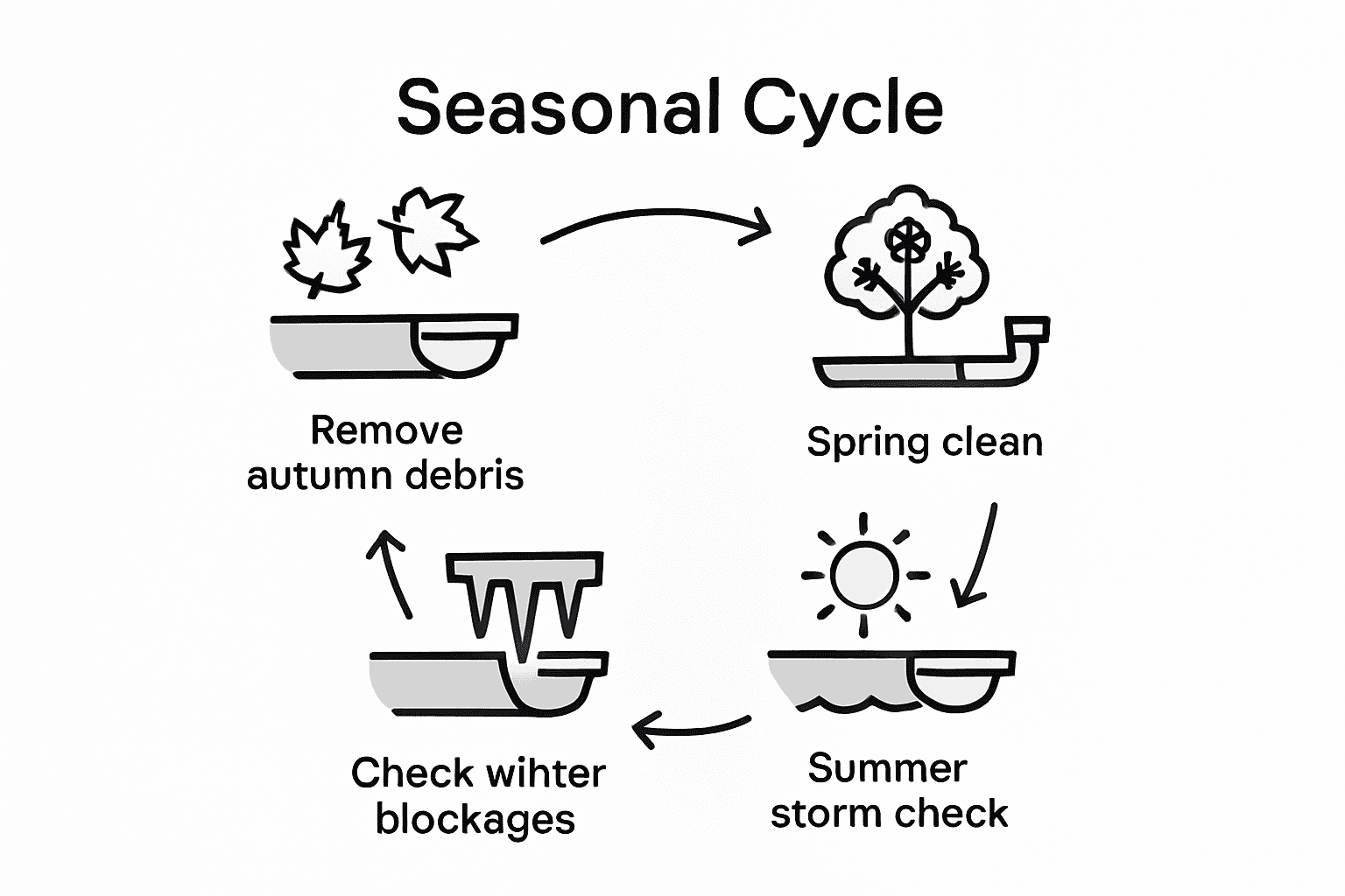 Infographic of gutter cleaning through the four seasons