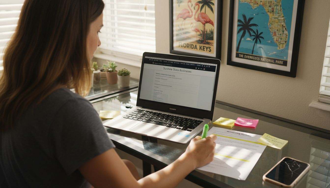 Business owner editing online listing at desk