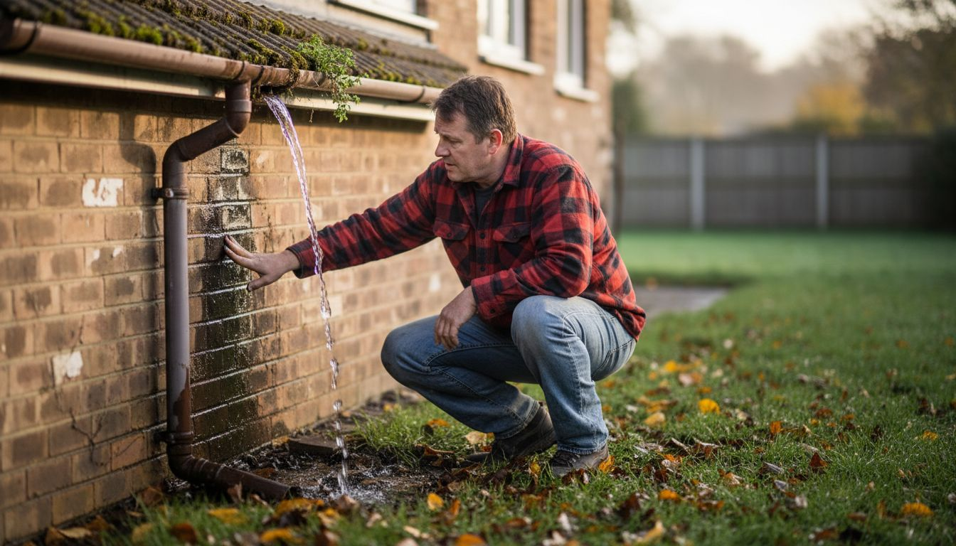 Homeowner inspecting water damaged wall