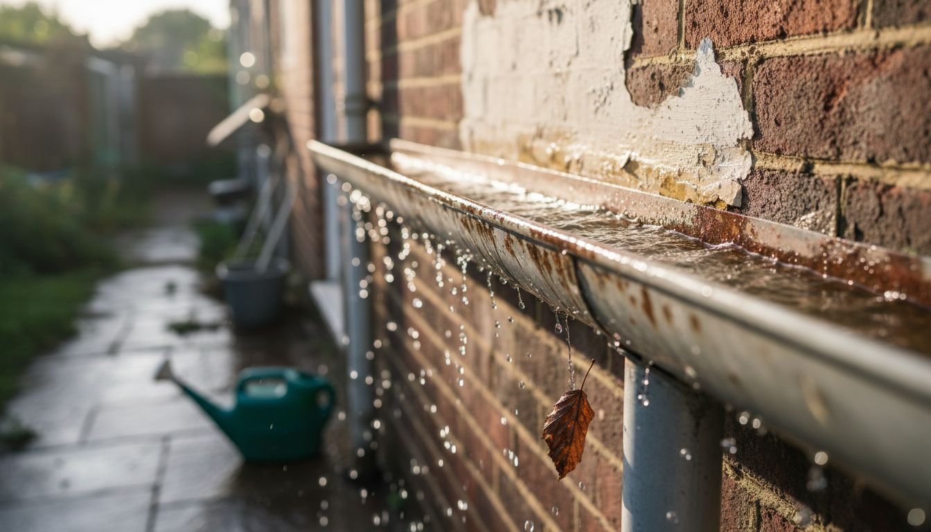 Rainwater flowing clean through gutter