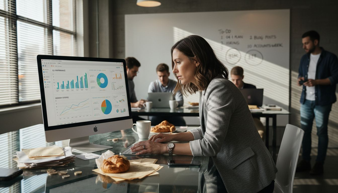 Businesswoman checking website analytics data