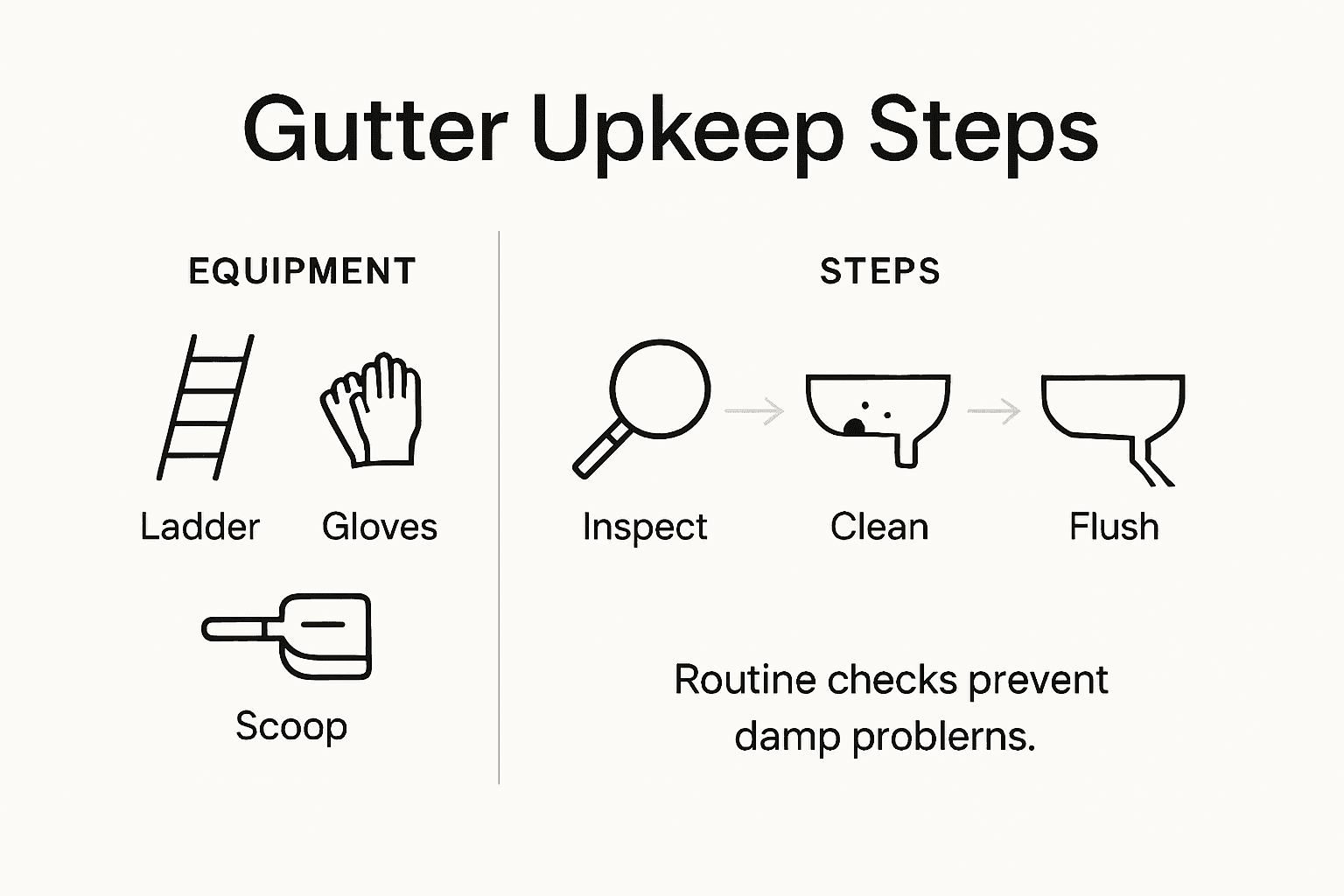 Infographic showing routine gutter upkeep process