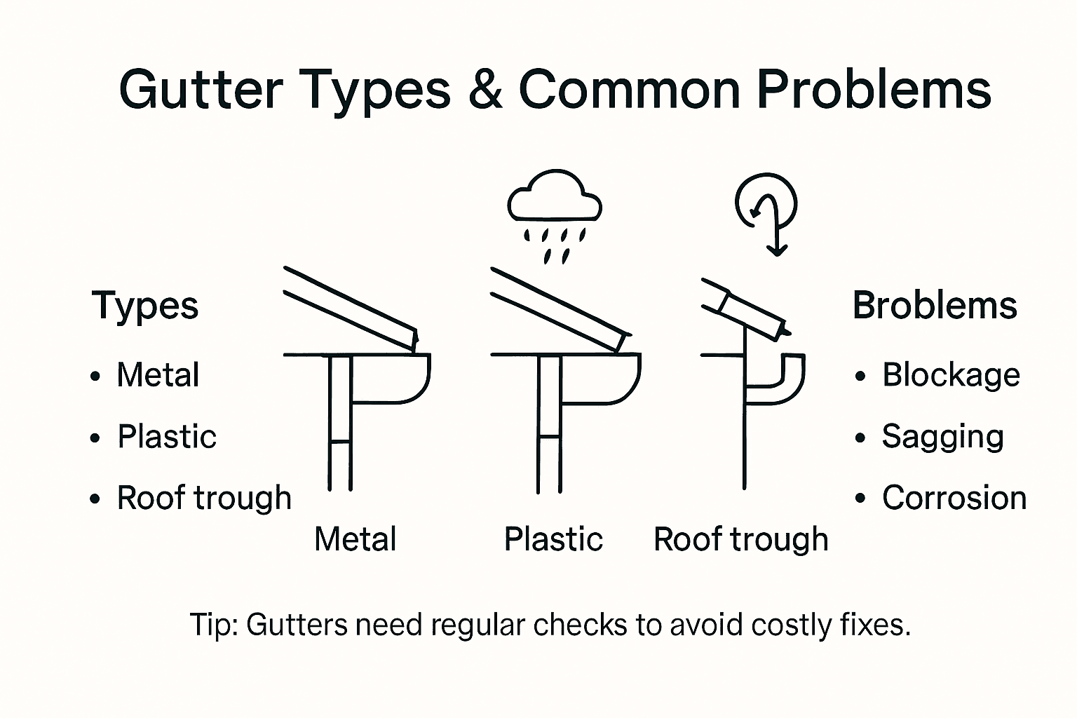 Infographic showing gutter types and key issues