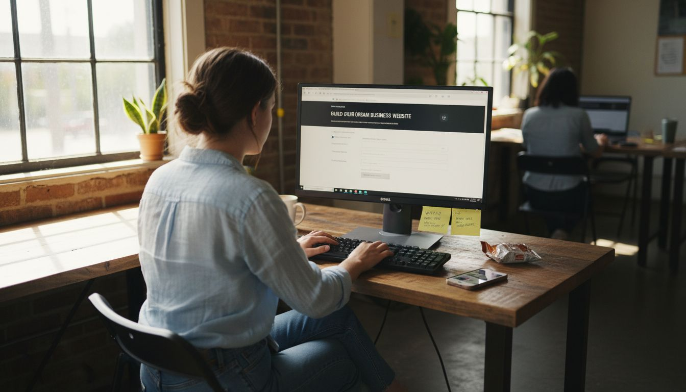 Entrepreneur creating digital marketing assets at desk